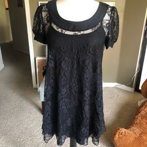 Black Lace Babydoll with Puffed Sleeves Dress
